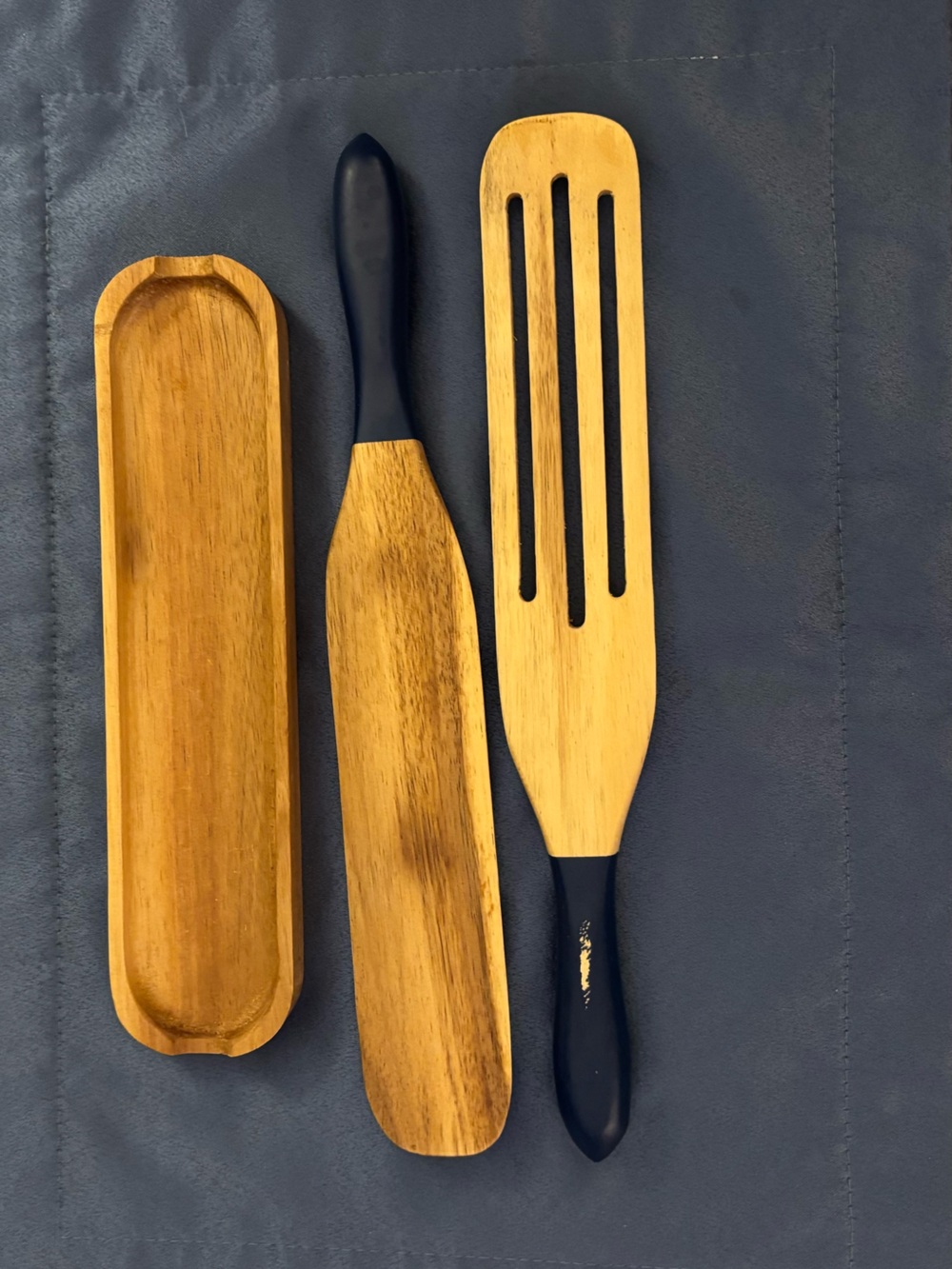 Mad Hungry Kitchen 3-Piece Spurtle Utensil Set Natural Wood Color/ Dark Blue